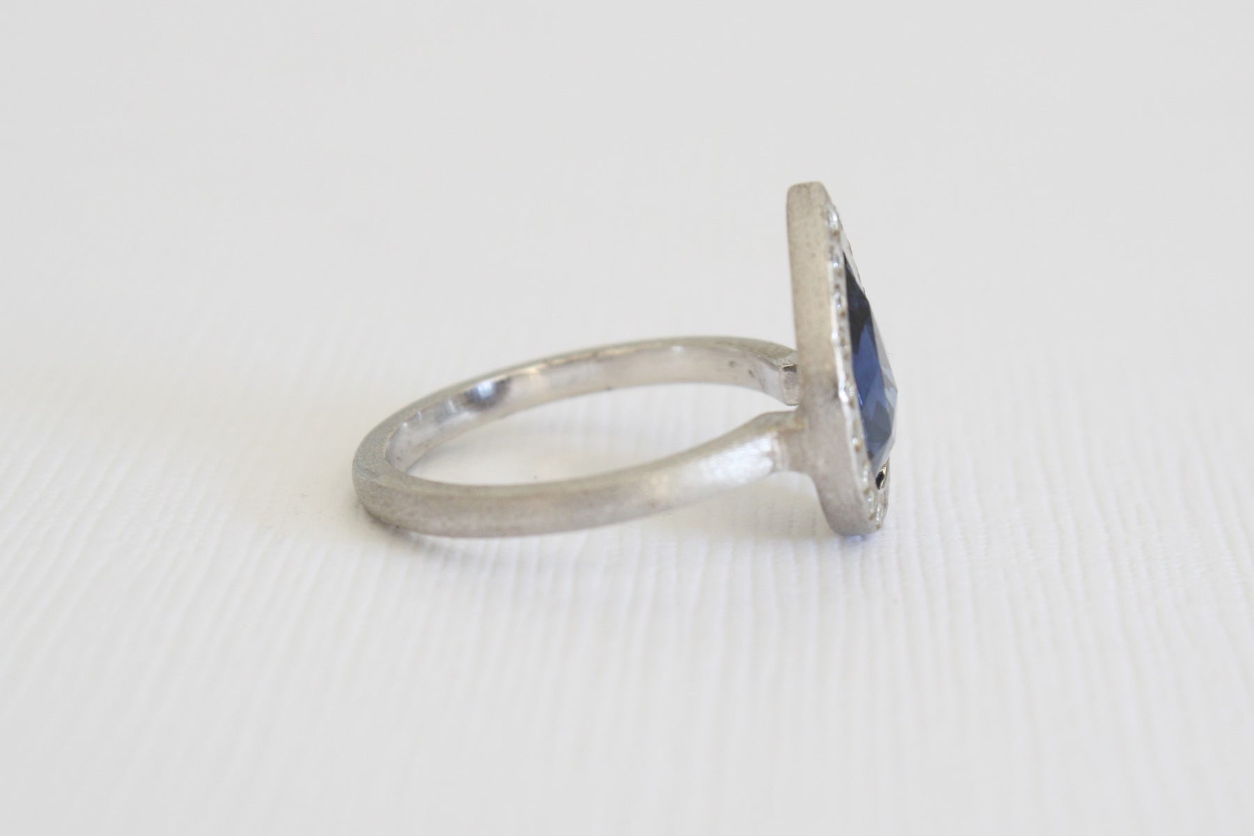 Pear Rose Cut Ceylon Sapphire Diamond Halo Ring in 14K White Gold ...