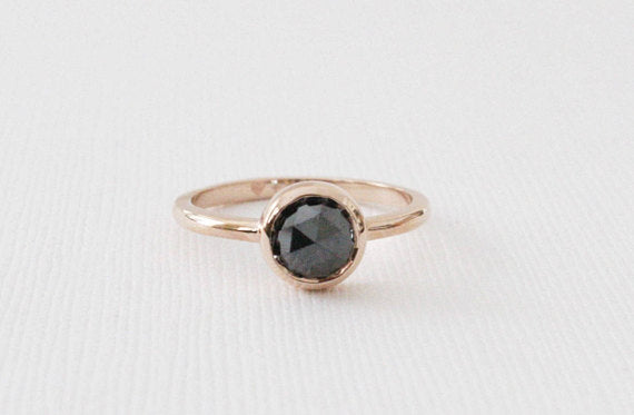 Solitaire Rose Cut Black Diamond Bezel Ring in 14K Rose Gold – Studio1040